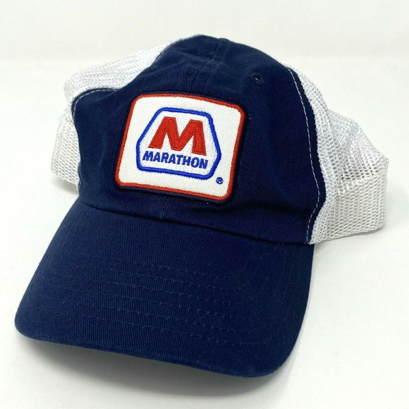 Marathon Petroleum Hat Cap Snapback Mesh Trucker Blue White Oil Refinery Gas